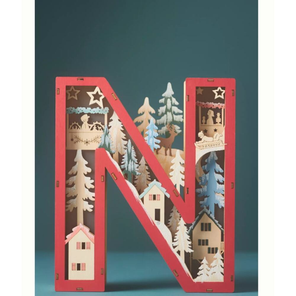 Anthropologie Wonderland Scene Monogram Initial Letter N Christmas Holiday light